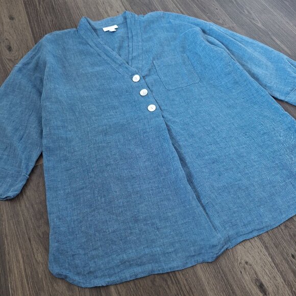 💙 Pure Jill 100% Linen Oversized Long Sleeve Blouse Size M/L Lagenlook Lightwei - Picture 5 of 7
